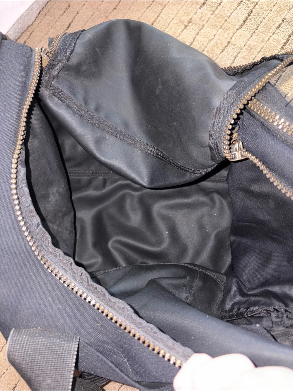 Eddie Bauer Black Canvas Duffel Bag with Brown Trim